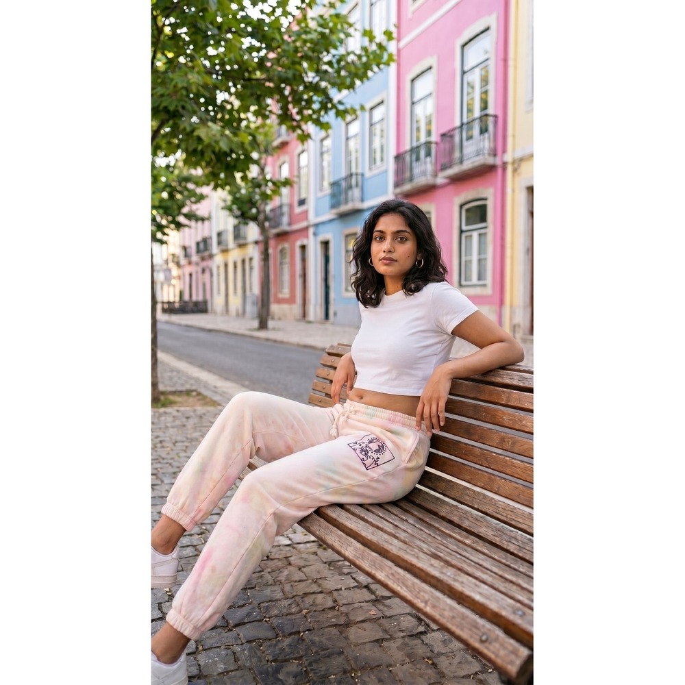 Keith Haring Joggers Womens Size M Pink White Blue Pastel Tie Dye Grunge Retro